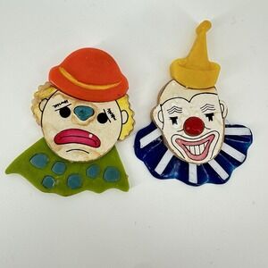 Vintage Lot of 2 Travco Clown Magnets 1979~Retro Circus~Hong Kong